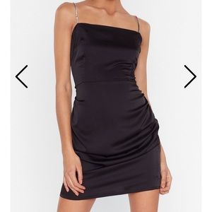 Black satin mini dress w/ jewel straps